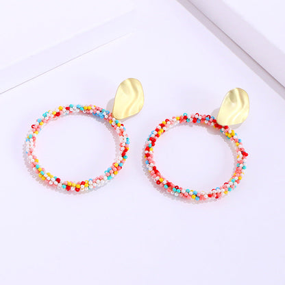 Bohemian exaggerated color rice bead earrings